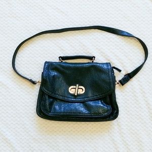 Black Faux Lether Crossbody Satchel